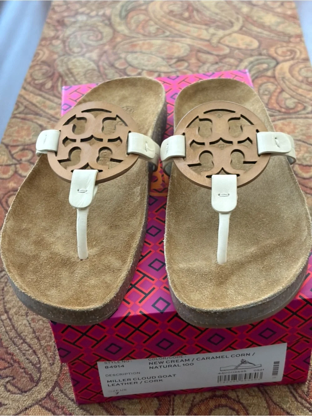 Tory Burch Miller Cloud Goat Leather/Cork Sandal Size 7  NIB